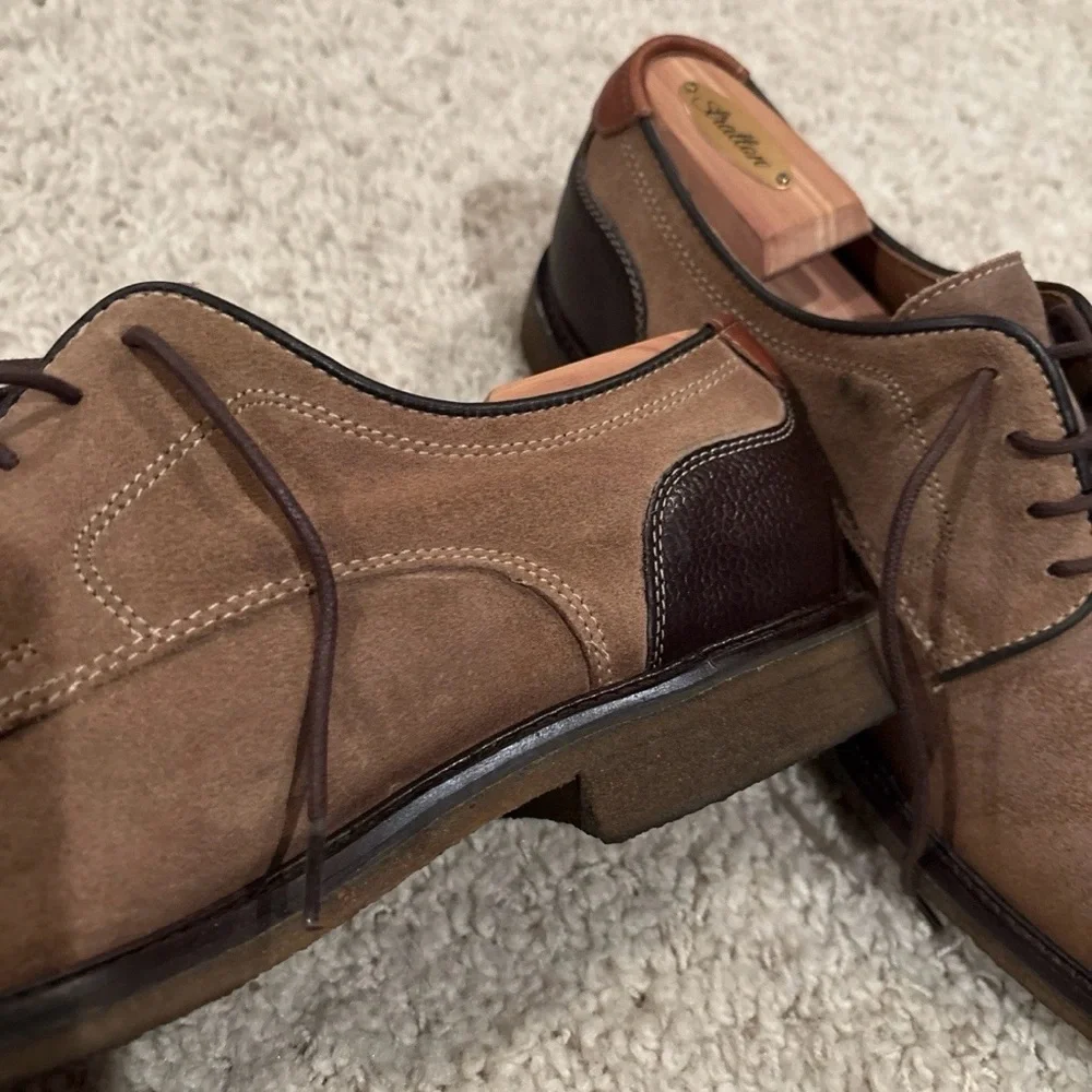 Johnston & Murphy Men's Size 11 Sheepskin Plain Toe Suede Oxford Tan Brown Shoes